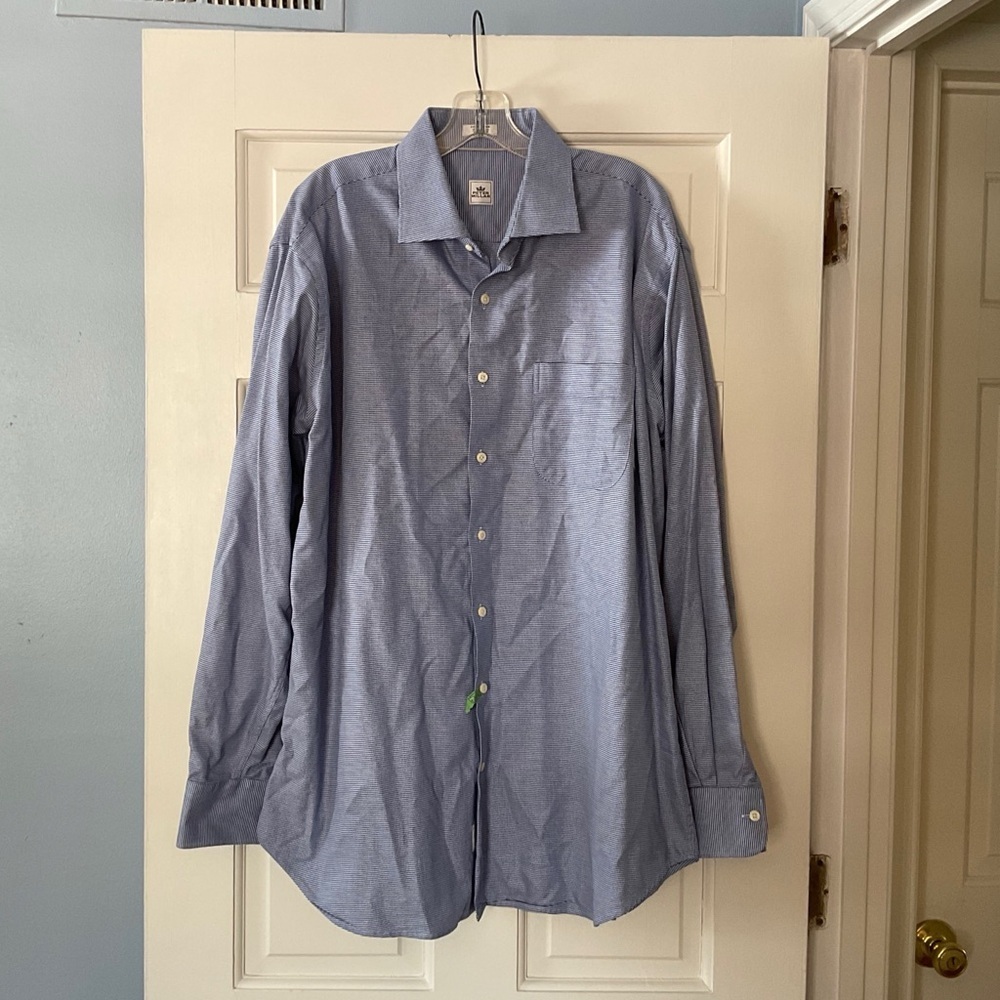 Peter Millar Button Up Shirt‎ Top Blue Houndstooth Long Sleeve Men’s Size XL